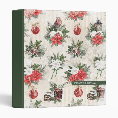 Classic Christmas red and white poinsettia flowers 3 Ring Binder