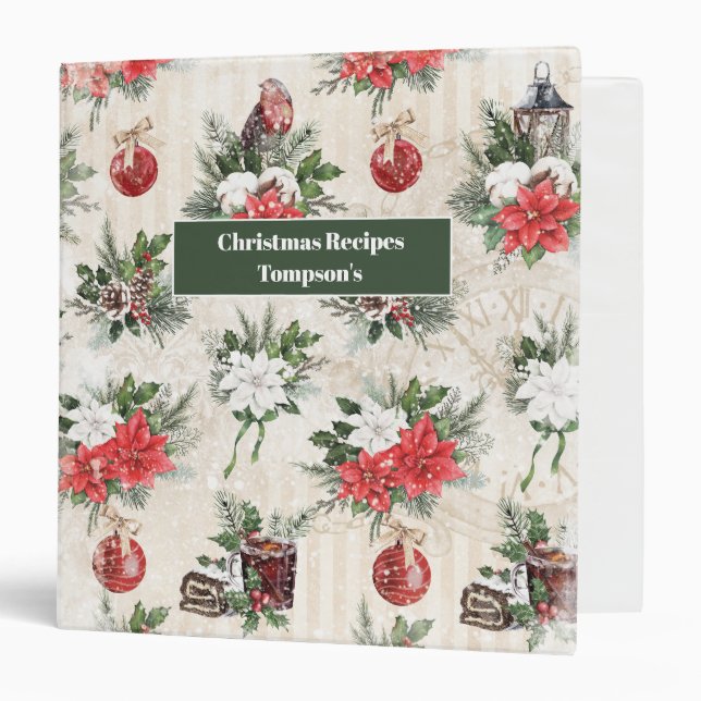 Classic Christmas red and white poinsettia flowers 3 Ring Binder (Front/Inside)