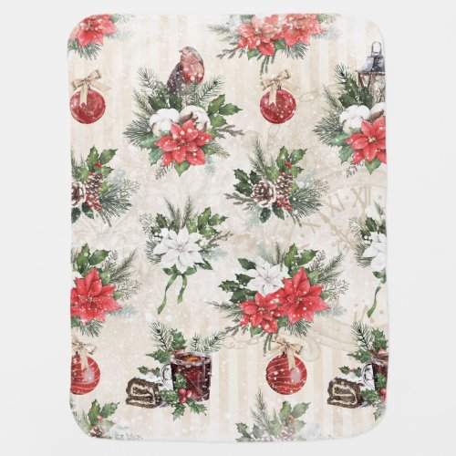Classic Christmas red and white poinsettia flowers Baby Blanket