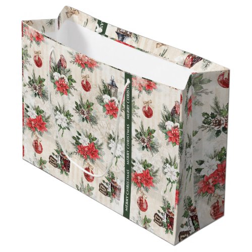 Classic Christmas red and white poinsettia flowers Large Gift Bag