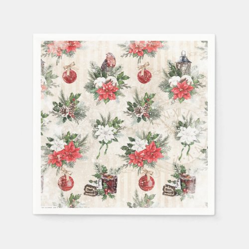 Classic Christmas red and white poinsettia flowers Napkins