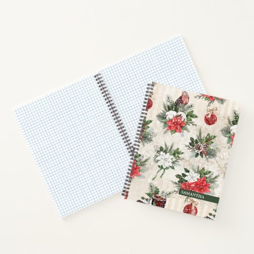 Classic Christmas red and white poinsettia flowers Notebook