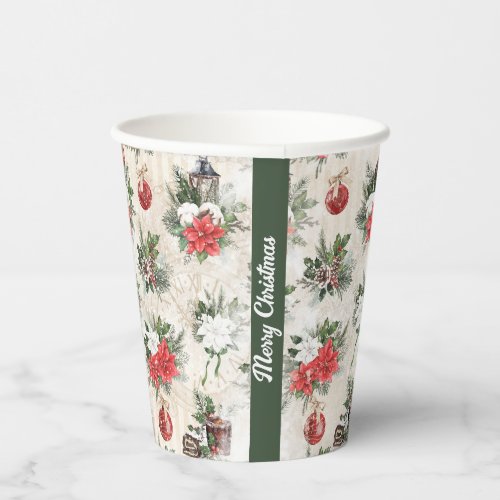 Classic Christmas red and white poinsettia flowers Paper Cups