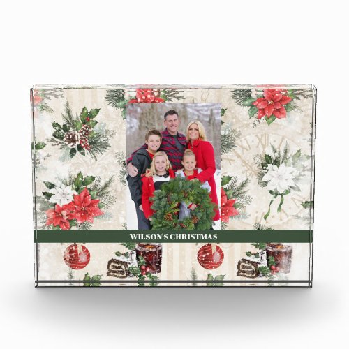 Classic Christmas red and white poinsettia flowers Photo Block