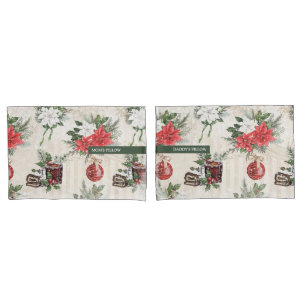 Classic Christmas red and white poinsettia flowers Pillow Case
