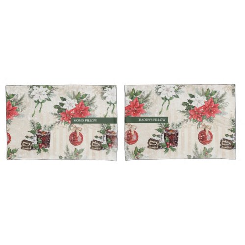 Classic Christmas red and white poinsettia flowers Pillow Case