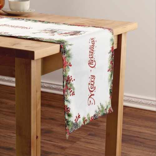 Classic Christmas red and white poinsettia flowers Short Table Runner