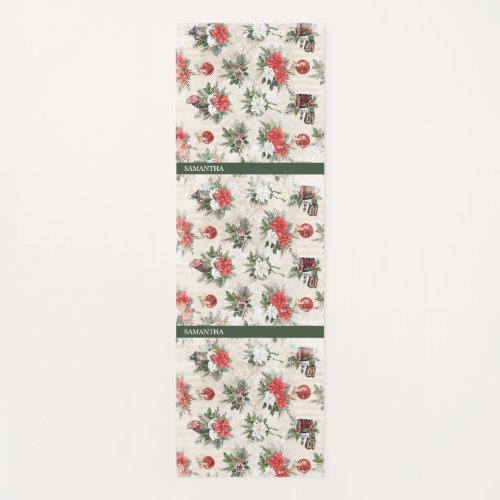 Classic Christmas red and white poinsettia flowers Yoga Mat