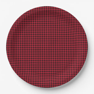 Classic Christmas Red Black Check Pattern Timeless Paper Plates