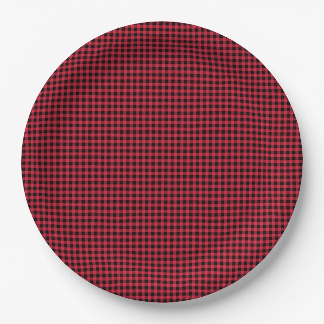 Classic Christmas Red Black Check Pattern Timeless Paper Plates (Front)