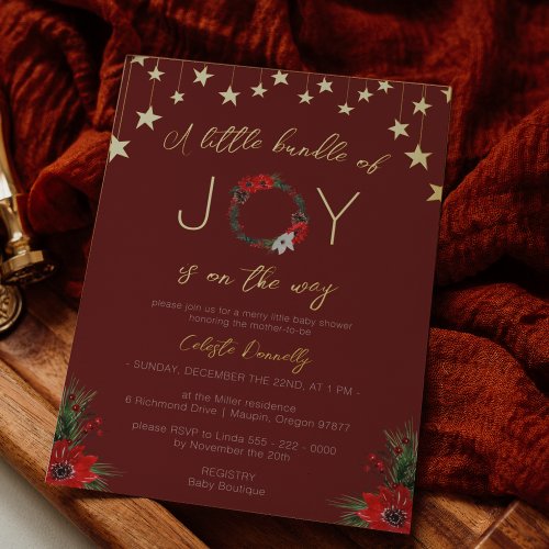 Classic Christmas Red Bundle Of Joy Baby Shower Foil Invitation