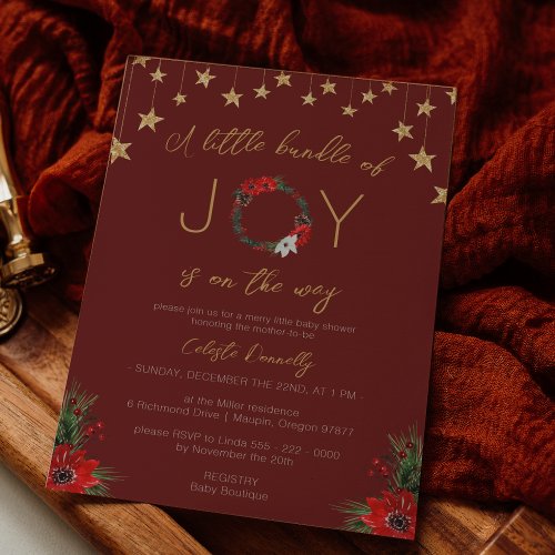 Classic Christmas Red Bundle Of Joy Baby Shower Invitation
