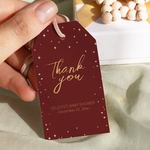 Classic Christmas Red Gold Baby Shower Thank You Gift Tags