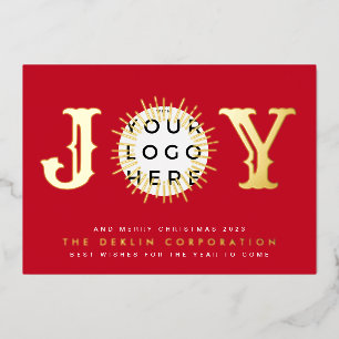 Classic Christmas Red GOLD JOY Business LOGO Foil Holiday Card