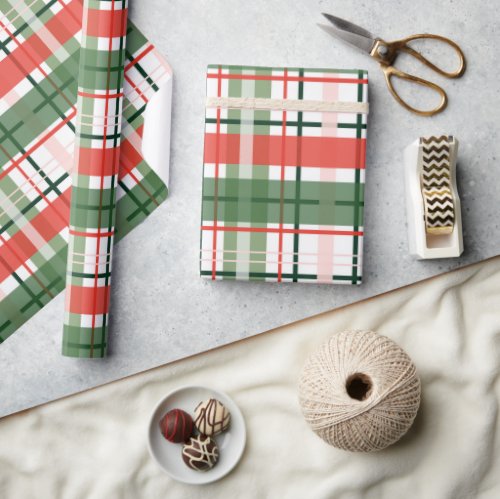 Classic Christmas Red Green and White plaid Wrapping Paper