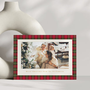 Classic Christmas Red Green Plaid Horizontal Photo Holiday Card