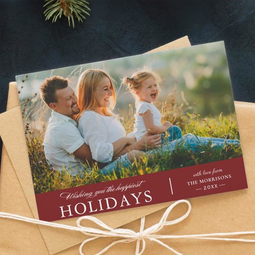 Classic Christmas Red Happiest Holidays Photo Holiday Card