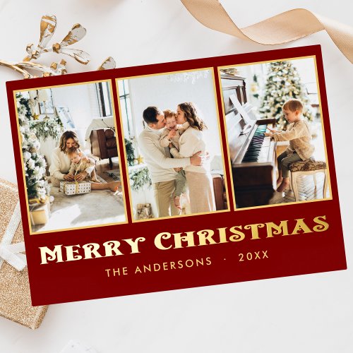 Classic Christmas Red Photo Family Foil Holiday Card