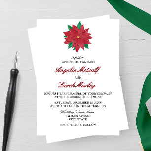 Classic Christmas Red Poinsettia Winter Wedding Invitation