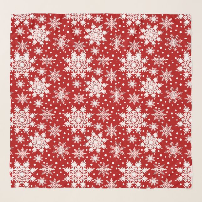 Classic Christmas Red & White Snowflake Pattern  Scarf (Front)