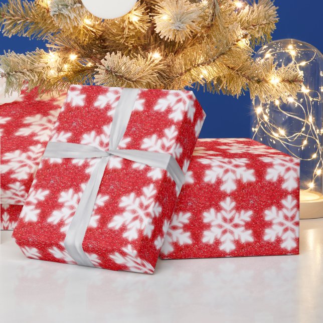 Classic Christmas red white snowflake pattern  Wrapping Paper (Holidays)