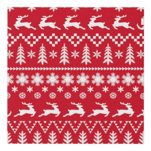 Classic Christmas: Red White Winter Pattern Faux Canvas Print