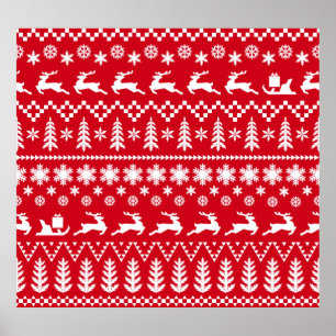 Classic Christmas: Red White Winter Pattern Poster