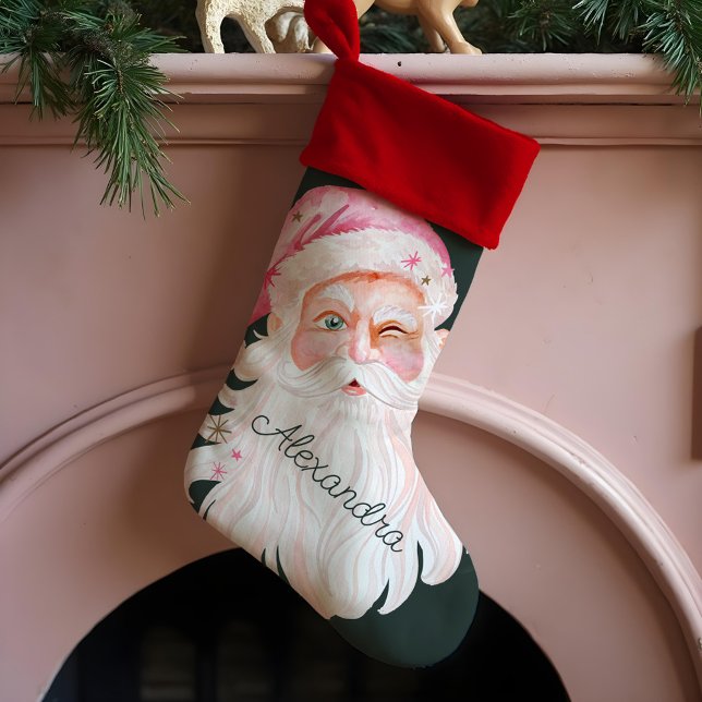 Classic Christmas Retro Pink Santa Personalized Christmas Stocking (Classic Christmas Retro Pink Santa Personalized Christmas Stocking)