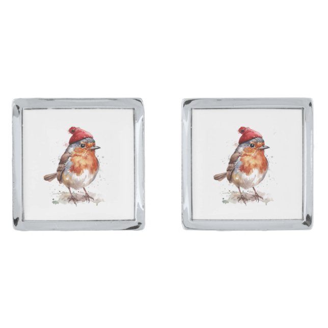 Classic Christmas Robin, custom  Cufflinks (Front)