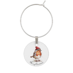 Classic Christmas Robin, custom Wine Charm