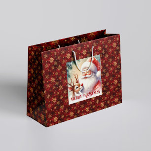 Classic Christmas Santa Claus Rudolph Gift Bag