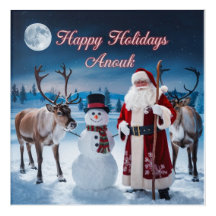 Classic Christmas Scene with Santa, Snowman