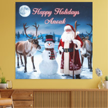 Classic Christmas Scene with Santa, Snowman
