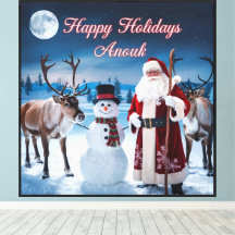 Classic Christmas Scene with Santa, Snowman