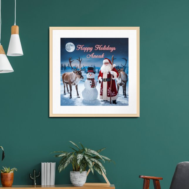 Classic Christmas Scene with Santa, Snowman Framed Art (Living Room 2)