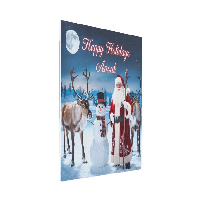Classic Christmas Scene with Santa, Snowman Metal Print (3/4)