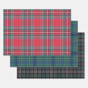 Classic Christmas Scottish Tartan Plaid Trio Wrapping Paper Sheets
