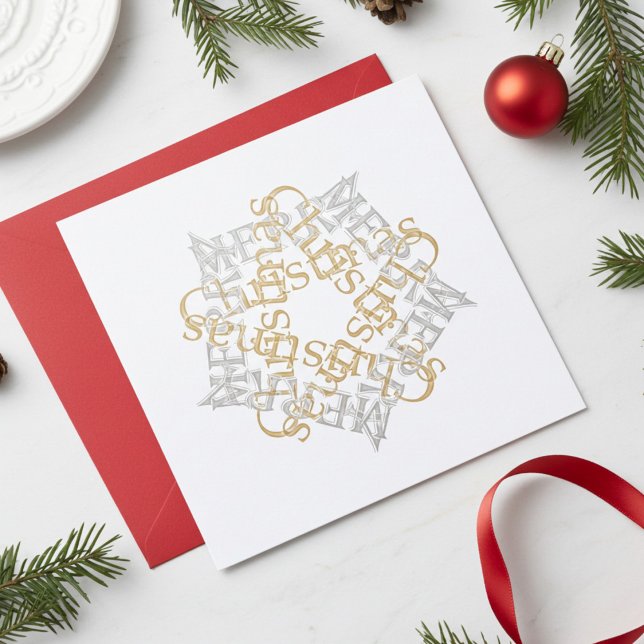 Classic Christmas Star Gold Silver Calligraphy Art (Chic Merry Christmas Card)