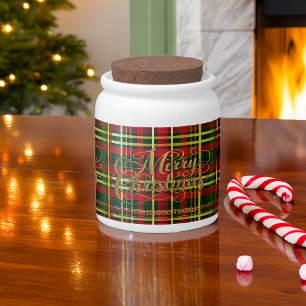 Classic Christmas Tartan “Merry Christmas” Candy Jar
