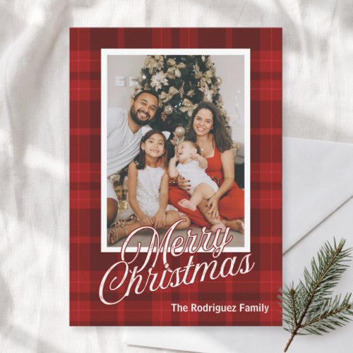 Classic Christmas Tartan Plaid Family Photo Holiday Card