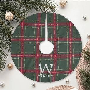 Classic Christmas Tartan Plaid Monogram Brushed Polyester Tree Skirt