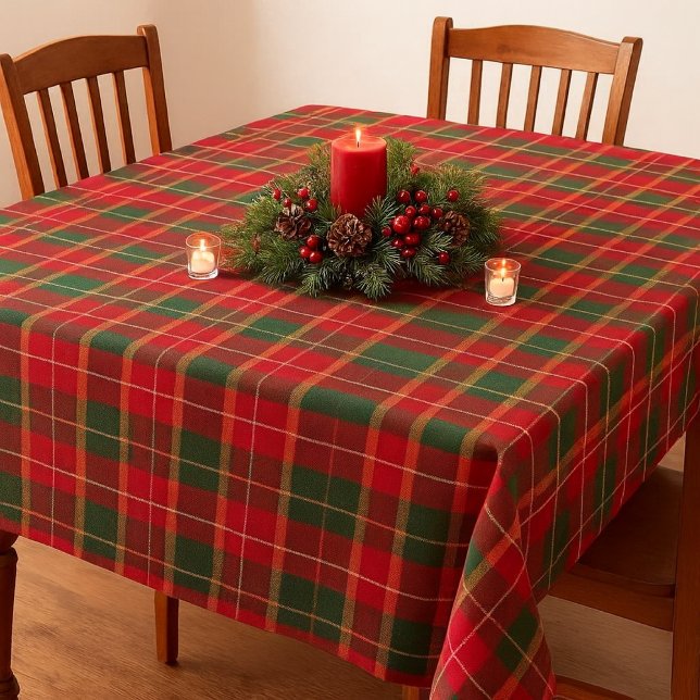 Classic Christmas Tartan Red Green Holiday  Tablecloth (A sophisticated red and green tartan tablecloth, ideal for creating a festive Christmas centerpiece,)