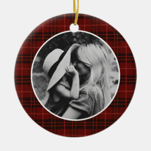 Classic Christmas Tartan Red Plaid Photo Ceramic Ornament