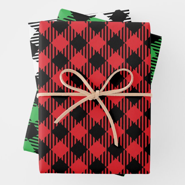 Classic Christmas Tartan Wrapping Paper, Holiday Wrapping Paper Sheets (In situ)