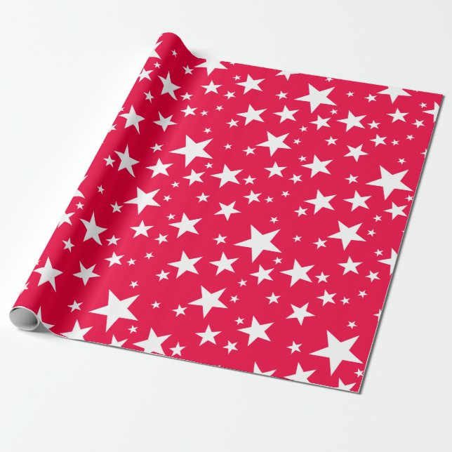 Classic Christmas Template Red White Stars Wrapping Paper (Unrolled)