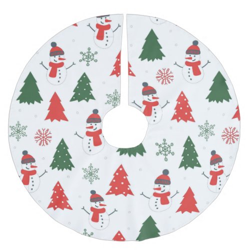 Classic Christmas Tree and Snowman Brushed Polyester Tree Skirt