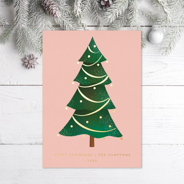 Classic Christmas Tree Blush Pink Foil Holiday Card (Creator Uploaded)