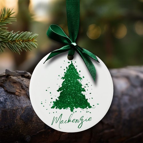Classic Christmas Tree  Bold Kelly Green Custom Ceramic Ornament