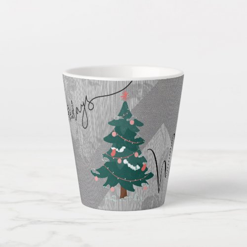 Classic Christmas Tree Chic Monochrome Floral Name Latte Mug