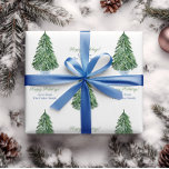 Classic Christmas Tree Chinoiserie Happy Holidays Wrapping Paper<br><div class="desc">Watercolor Nordic Spruce Christmas Tree in a blue and white Chinoiserie planter. These elements were handpainted by yours truly before being arranged into a repeating pattern with the ability to add personalized text.</div>